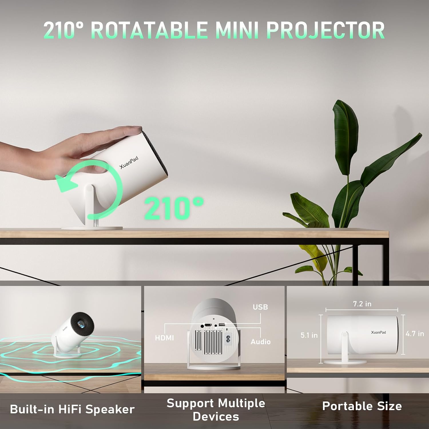 Home 8 210° Rotatable Xuanpad Mini Projector