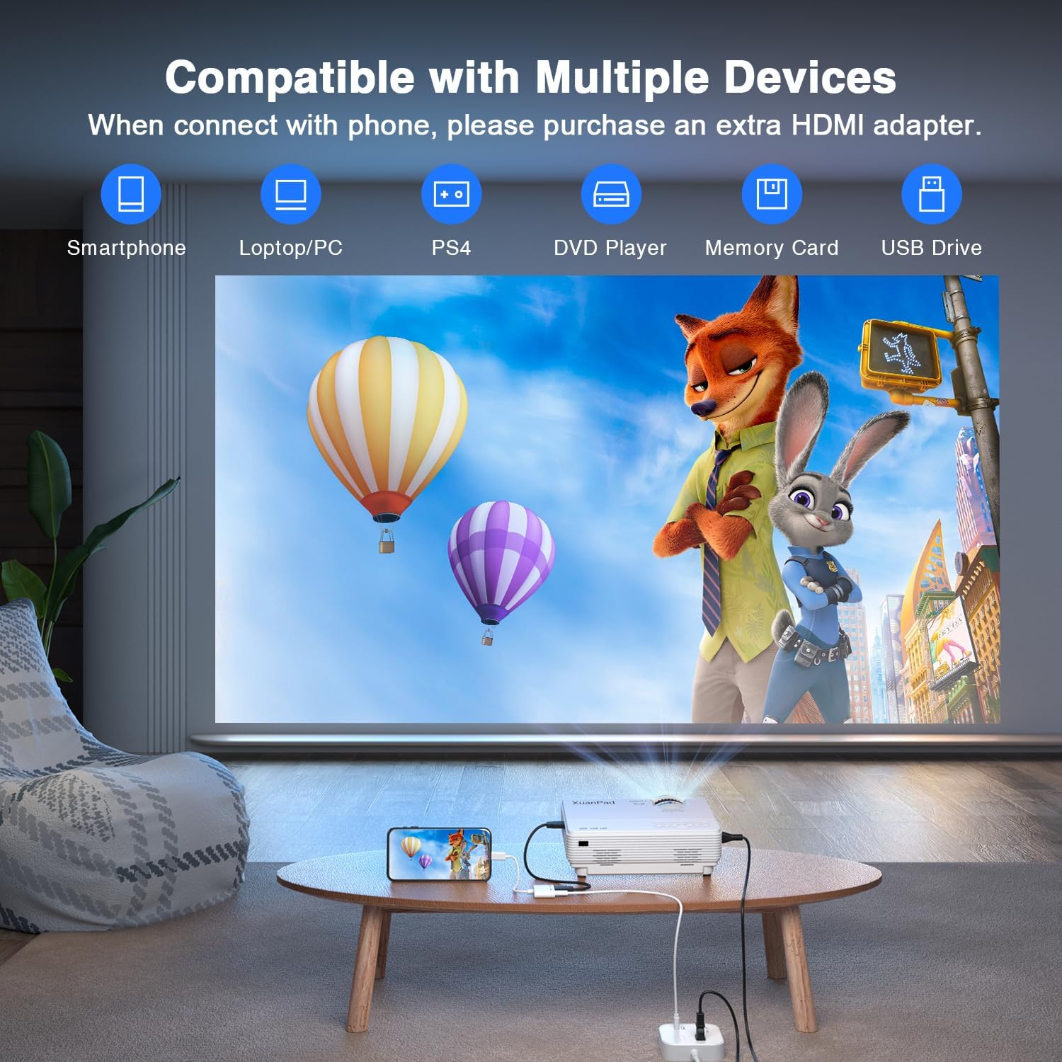 xuanpad m8-f 1980x1080 mini projector